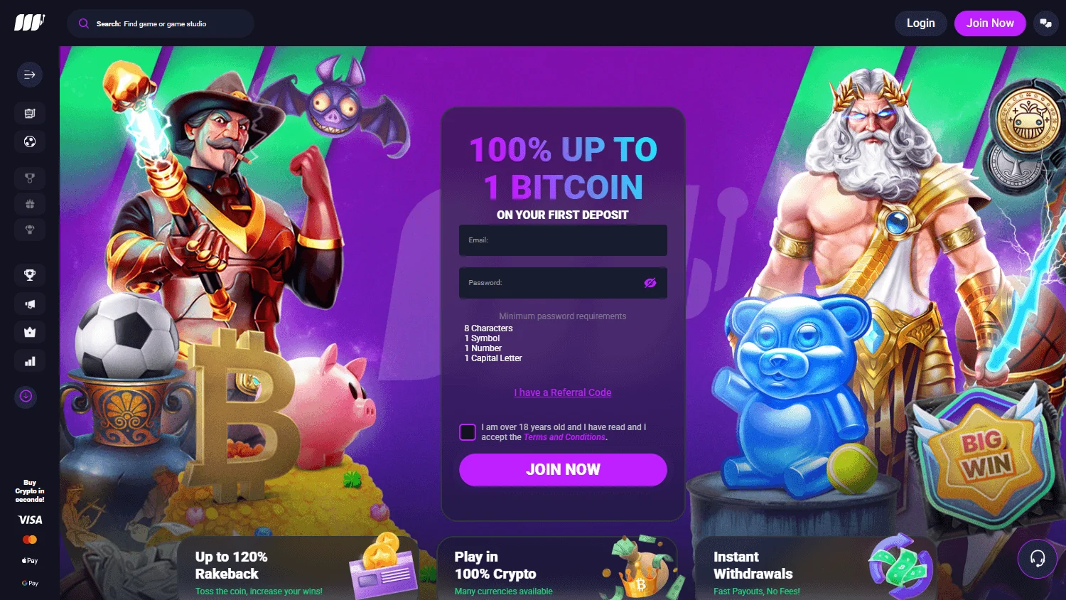 Metaspins Casino home interface on desktop