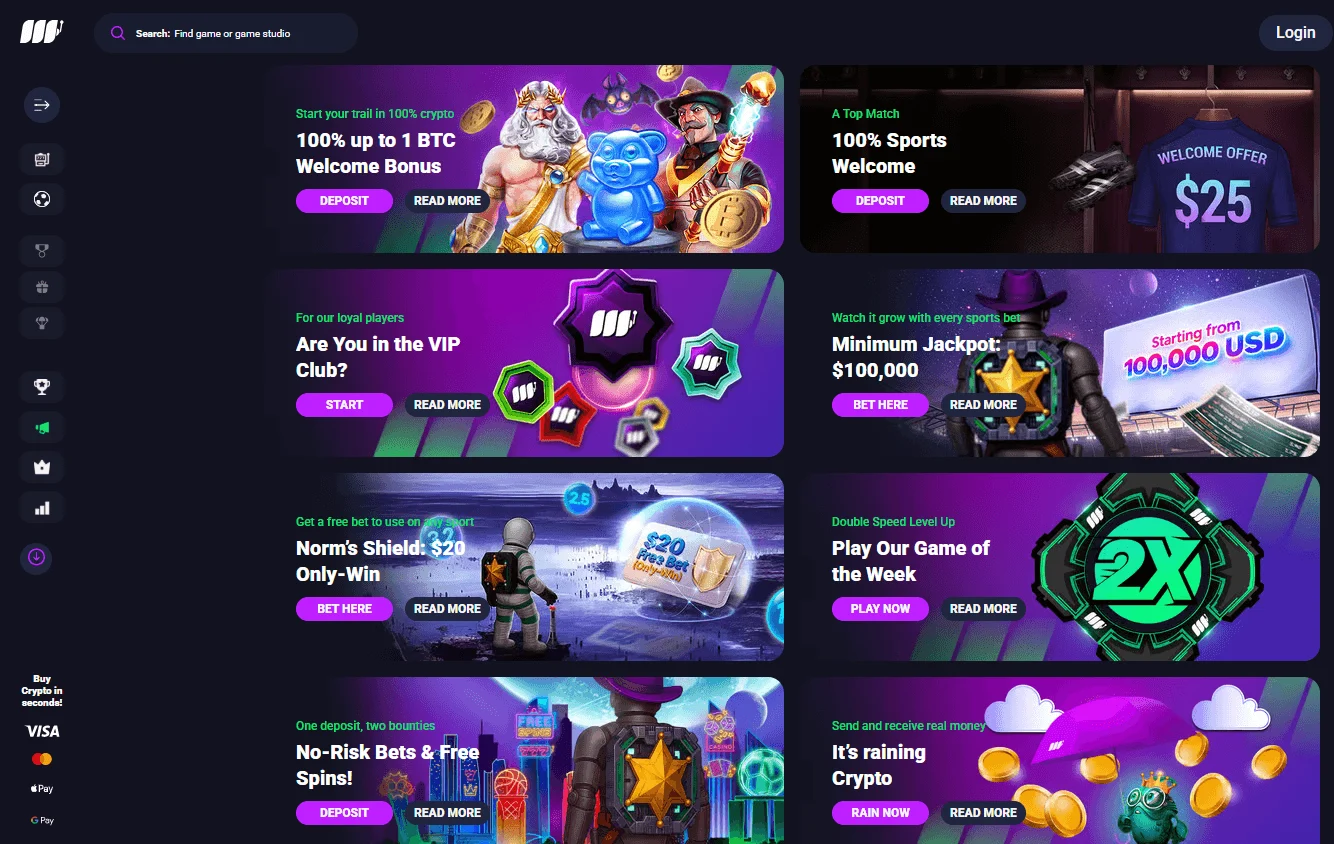 Metaspins promotions interface on desktop